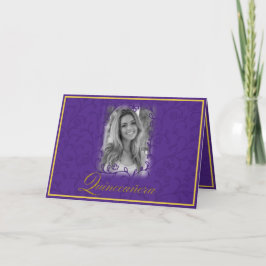 Königliche lila Blumenreben mit Foto quinceanera Karte