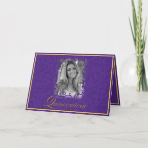 Königliche lila Blumenreben mit Foto quinceanera Karte