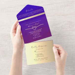 Königliche Lila Hochzeit All In One Einladung