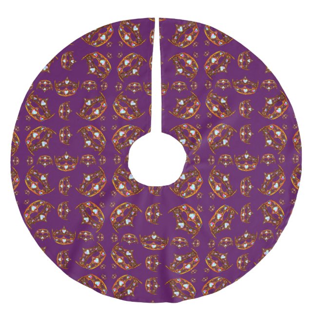 Königliche Lila Königin von Hearts Goldkronenbaum Polyester Weihnachtsbaumdecke (Vorderseite)
