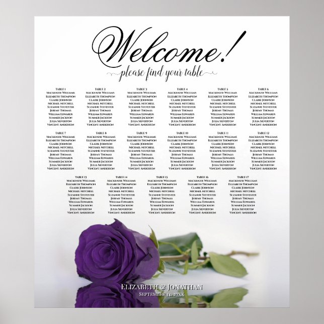 Königliche Lila Rose Elegant 17 Tafelübersicht Poster (Vorne)