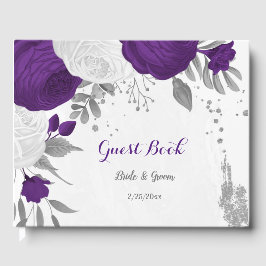 Königliche lila und weiße Blume Silberhochzeit Gästebuch