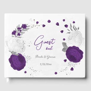 Königliche lila und weiße Blume Silberhochzeit Gästebuch