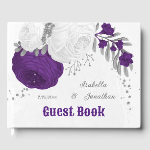Königliche lila und weiße Blume Silberhochzeit Gästebuch