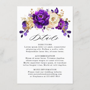 Königliche Lila Violett Gold Botanische Hochzeitsd Begleitkarte