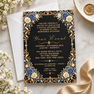 Königliche Luxus-Schwarz-Gold-Blumen-Elegante Einl Einladung