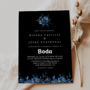 Königliche Marine Blau Florale Spanische Hochzeit Einladung