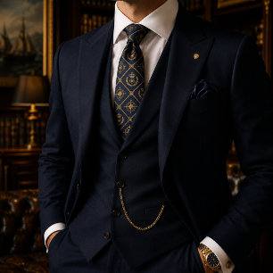 Königliche Marine Blau & Gold Krone Luxus Regal Krawatte