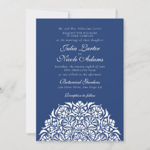 Königliche Marine Blau Whimsical Floral Mandala Ho Einladung