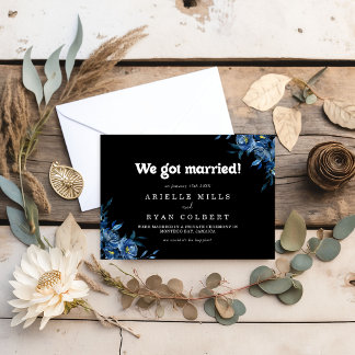 Königliche Marine Blaue Florale Elopement-Anzeige Ankündigung