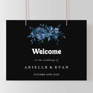 Königliche Marine Blaue Florale Hochzeits-Willkomm Poster