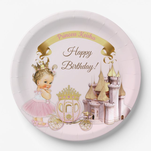 Königliche Prinzessin Burg Beförderung Pink Gold G Pappteller (Vorderseite)