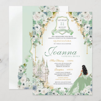 Königliche Prinzessin Minze Green & Gold Quinceane Einladung