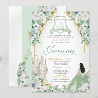 Königliche Prinzessin Minze Green & Gold Quinceane Einladung