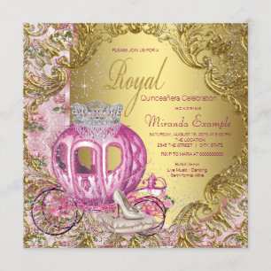 Königliche Prinzessin Quinceañera Rosa und Gold Einladung