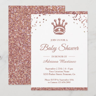 Königliche Prinzessin Roségold Glitter Baby Shower Einladung