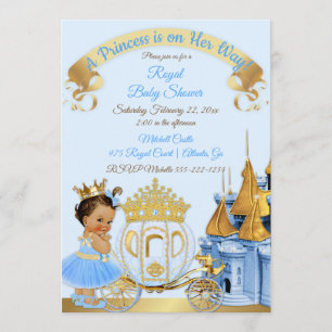 Königliche Prinzessinnen-Schloss-Kutsche Blau Gold Einladung