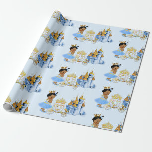 Königliche Prinzessinnen-Schloss-Kutsche Blau Gold Geschenkpapier
