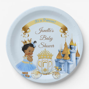 Königliche Prinzessinnen-Schloss-Kutsche Blau Gold Pappteller
