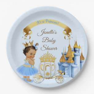 Königliche Prinzessinnen-Schloss-Kutsche Blau Gold Pappteller
