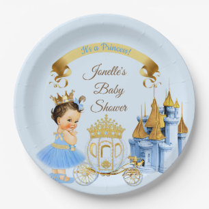 Königliche Prinzessinnen-Schloss-Kutsche Blau Gold Pappteller