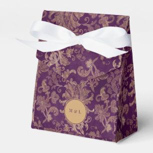 Königliche Purpur-Damaskus-Monogramm-Hochzeitsgesc Geschenkschachtel