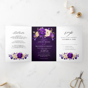 Königliche Purpur-Violett-Gold-Blumen-Botanische H Dreifach Gefaltete Ankündigung
