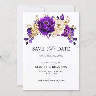 Königliche Purpur-Violett-Gold-Blumen-Botanische H Save The Date