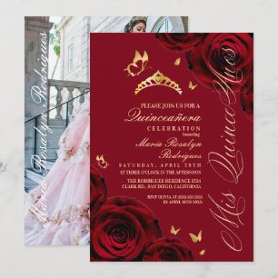 Königliche Quinceanera Rot Gold Tiara Einladung