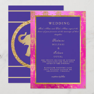 Königliche rosa und blaue farbenfrohe Hochzeitsein Einladung