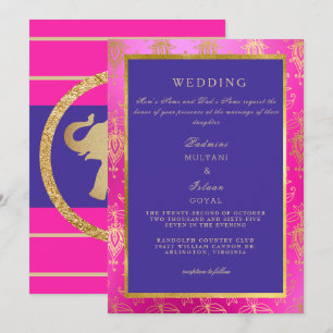 Königliche rosa und blaue farbenfrohe Hochzeitsein Einladung