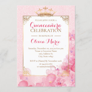 Königliche Rosa und GoldQuinceanera Einladung