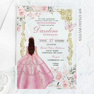 Königliche Rosarote Prinzessin Quinceañera Acryleinladungen