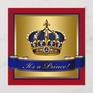 Königliche Rot Blau und Gold Kronprinz Baby Shower Einladung