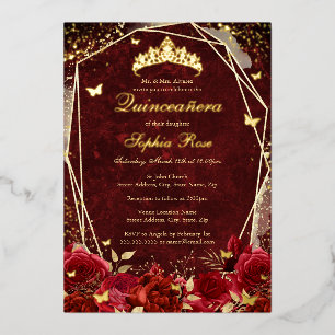 Königliche rote Gold-Blumen-Schmetterlings-Tiara Q Folieneinladung