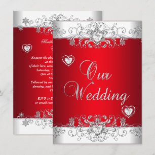 Königliche Rote Hochzeit Silber Diamant Herzen Einladung
