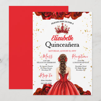 Königliche rote Rosen-Schmetterling-Quinceañera-Ei Einladung