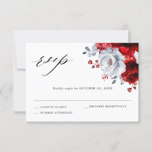 Königliche rote weiße silberne metallische Blumenh RSVP Karte