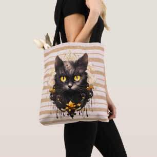 Königliche schwarze Katze mit goldenen Streifen Ha Tasche