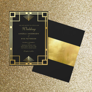 Königliche schwarze und goldene Hochzeit Einladung