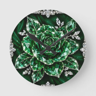 Königliche Smaragd-Kristall-Blumenkollektion Runde Wanduhr
