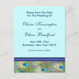 Königliche Türkisblaue Pfauen-Hochzeitseinladungen Save The Date