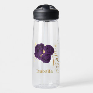 königliche violette Blumen goldene Blätter Trinkflasche