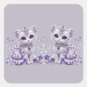 Königliche Violette Juwelen-Katzenfantasie Quadratischer Aufkleber