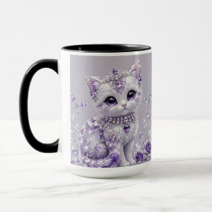 Königliche Violette Juwelen-Katzenfantasie Tasse