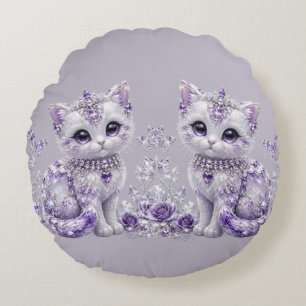 Königliche Violette Verzierte Kitten-Fantasie Rundes Kissen