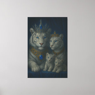 Königliche Weiße-Tiger-Familie · Blaue Saphir-Kron Leinwanddruck