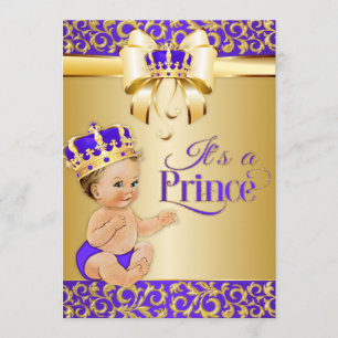 Königlicher Baby Shower Lila & Gold Prinzenkrone Einladung