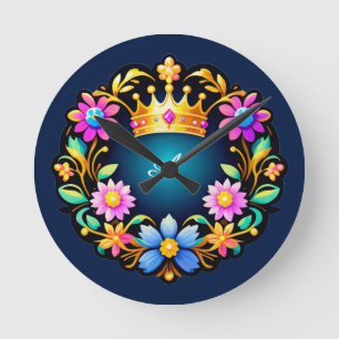 Königlicher Blumenrahmen Runde Wanduhr