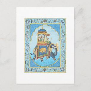 KÖNIGLICHER ELEFANTENRITT VINTAGE INDISCHE KUNST POSTKARTE